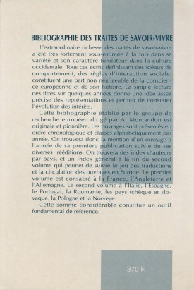 Bibliographie des traités de savoir-vivre en Europe, du Moyen Âge à nos jours