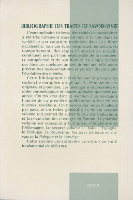 Bibliographie des traités de savoir-vivre en Europe, du Moyen Âge à nos jours