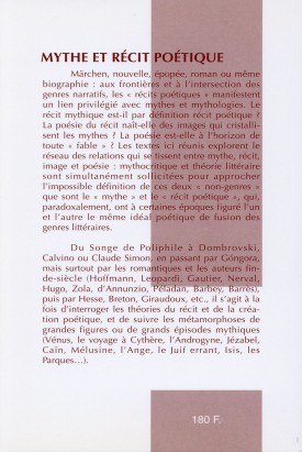 Mythe et récit poétique